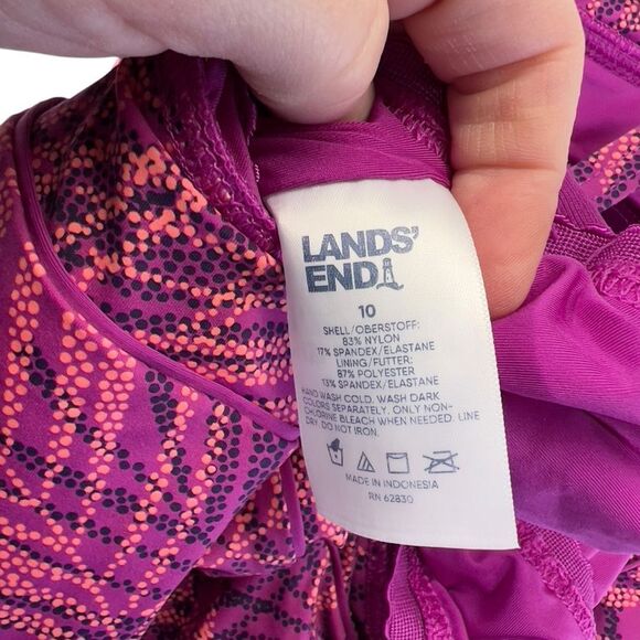 Lands End High Neck Swim Dress One Piece Swimsuit Violet Rose 10 - Picture 7 of 11
